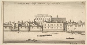قصر بالقرب من لندن ، بوجه عام القصر الملكي في وايتهول ، وايتهول ، لندن ، كاليفورنيا. 1647. بواسطة وينسلوس هولار