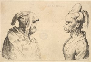 رأسان مشوهان يواجهان بعضهما البعض ، 1625-77. بواسطة وينسلوس هولار