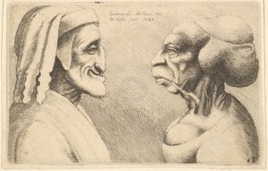 رأسان مشوهان الرقم على اليسار ربما يكون كاريكاتيرًا لدانتي ، 1645.