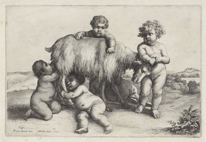 أربعة أولاد ، ساتير وماعز يقفون إلى اليمين Putti and Satyrs (عنوان المسلسل) بواسطة وينسلوس هولار