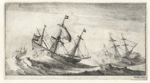 السفن الشراعية في عاصفة بحرية Seascapes (عنوان المسلسل) بواسطة وينسلوس هولار