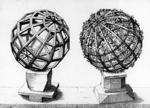 رسم منظوري ، مجالان ، نقش من Perspectiva Corporum Regularium ، بواسطة Wentzel Jamnitzer (1508-1585) ، نورمبرغ بواسطة Wenceslaus I Jamnitzer