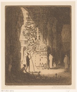 أعمدة منحوتة في بازار في مادوراي بازار ، مادورا (العنوان الأصلي) بواسطة Wijnand Otto Jan Nieuwenkamp (توقيع الفنان)