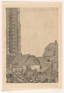 منازل بالقرب من Onze-Lieve-Vrouwetoren في أمرسفورت عند سفح البرج (العنوان الأصلي) بواسطة Wijnand Otto Jan Nieuwenkamp (توقيع الفنان)