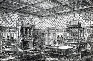 تصميم لغرفة طعام قوطية ، تم نشره في The House-Furnisher & Decorator ، 1 سبتمبر 1872 بواسطة ويلبرفورس هادون