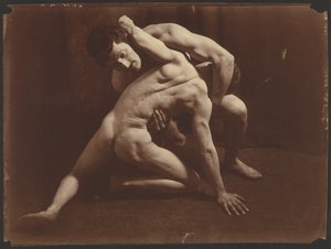 مصارعون، حوالي عام 1885-1905 (طباعة فضية جيلاتينية) بواسطة فيلهلم بارون فون جلودين