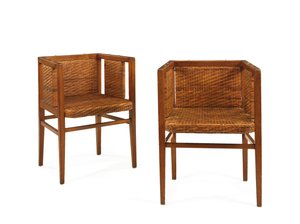 زوج من الكراسي بذراعين ، حوالي 1902 (بلوط وقش) بواسطة فيلهلم شميت