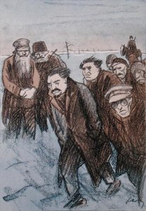 رسم كاريكاتوري ليون تروتسكي (1879-1940) في سيبيريا ، من مجلة "Simplicissimus" ، يناير 1928 (لون ليثو) بواسطة وليام شولز