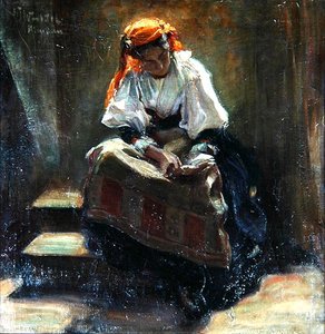 فتاة تحمل كتاب ، حوالي عام 1900 (زيت على قماش) بواسطة فيلهلم واشتيل