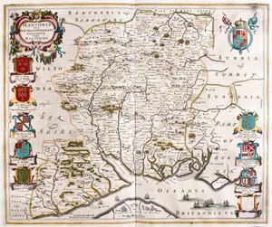 هامبشاير وساوثهامبتون، في "Theatrum Orbis Terrarum, sive Atlas Novus" لويليم بلاو، أمستردام بواسطة ويليم بلاو