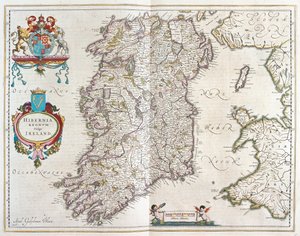 أيرلندا، في كتاب "Theatrum Orbis Terrarum, sive Atlas Novus" لويليم بلاو، أمستردام بواسطة ويليم بلاو