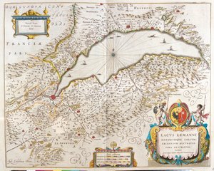 بحيرة جنيف، في كتاب "Theatrum Orbis Terrarum, sive Atlas Novus" لويليم بلاو، أمستردام بواسطة ويليم بلاو
