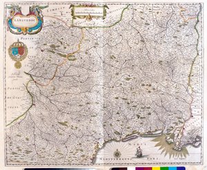 خريطة تغطي لانغدوك - روسيون - مونبلييه - تولوز - أفينيون - آرل، في "Theatrum Orbis Terrarum, sive Atlas Novus" لويليم بلاو، أمستردام. بواسطة ويليم بلاو