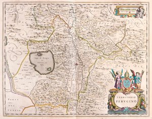 بيروجيا، إيطاليا، في كتاب "Theatrum Orbis Terrarum, sive Atlas Novus" لويليم بلاو، أمستردام بواسطة ويليم بلاو