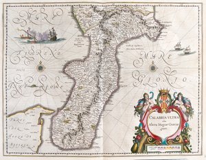 جنوب كالابريا، إيطاليا، في كتاب "Theatrum Orbis Terrarum, sive Atlas Novus" لويليم بلاو، أمستردام بواسطة ويليم بلاو