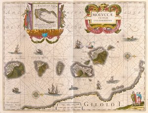 جزر التوابل وجزيرة باتشيان (باتجان)، في "Theatrum Orbis Terrarum, sive Atlas Novus" لويليم بلاو، أمستردام بواسطة ويليم بلاو