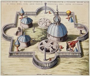 Stelleburgum sive Observatorium Subterraeum ، مرصد فلكي تحت الأرض في Stjerneborg (قلعة النجوم) ، صممه Tycho Brahe (1546-1601) في جزيرة Hven ، الدنمارك ، رسم بواسطة Willem Blaeu ، حوالي 1595.