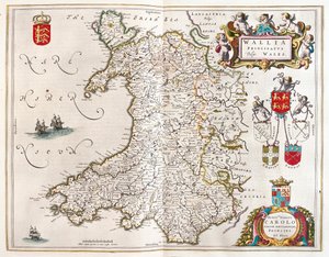 ويلز، في كتاب "Theatrum Orbis Terrarum, sive Atlas Novus" لويليم بلاو، أمستردام بواسطة ويليم بلاو