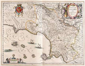 منطقة كامبانيا بإيطاليا، في كتاب "Theatrum Orbis Terrarum, sive Atlas Novus" لويليم بلاو، أمستردام بواسطة ويليم بلاو