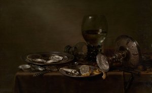 لا تزال الحياة مع المحار ، و Tazza الفضي ، والأواني الزجاجية ، 1635.
