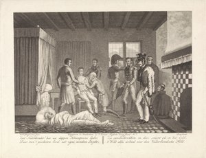 أمير أورانج بعد إصابته تحت العلاج الطبي في المستشفى الميداني ، 1815