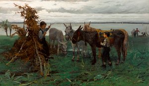 "" Garcons gardant des anes "(أولاد يرعون الحمير) Peinture de Willem Maris (1844-1910) - 1865 - ألوان زيتية على قماش قاتمة 90.3x138 سم Gemeentemuseum The Hague