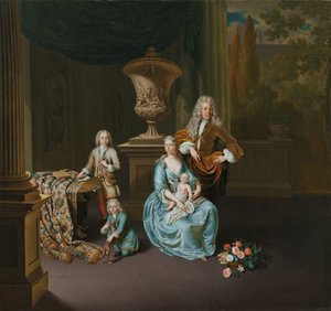 ديدريك بارون فان ليدن فان فلاردينجن (1695-1764). بورغوماستر من لايدن ، مع زوجته صوفيا دينا دي روفر وأبناؤهم بيتر وجان وأدريان بومبيوس