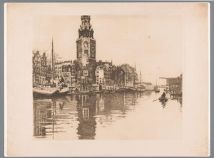 منظر لـ Montelbaanstoren في أمستردام Oude Schans مع Montelbaanstoren وقارب التجديف (العنوان الأصلي)