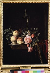 "" الحياة الساكنة للورود والخوخ "(الورود والخوخ) لوحة رسمها ويليم فان إيلست (1625 - حوالي 1683) 1659 متحف بوشكين ، موسكو بواسطة ويليم فان ألست