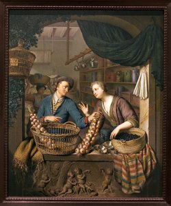 بائع البصل. لوحة لويليم فان ميريس (1662-1747) ، زيت على خشب