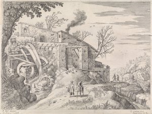 منظر طبيعي مع طاحونة مياه والسامري الصالح المناظر الطبيعية الإيطالية (عنوان المسلسل) بواسطة بول بريل