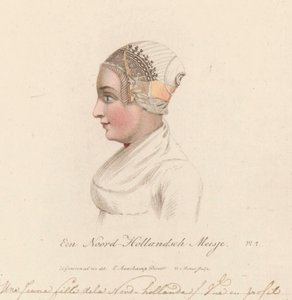 أغطية رأس لفتاة من شمال هولندا 1816 فتاة من شمال هولندا / Une Jeune fille de la Nord-hollande / Vue en profil (العنوان على الكائن)
