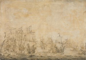 معركة بين الأسطول الهولندي والسويد ، في الصوت ، 8 نوفمبر 1658 بواسطة فيليم فان دي فيلدي (الأول) (منسوب إلى)
