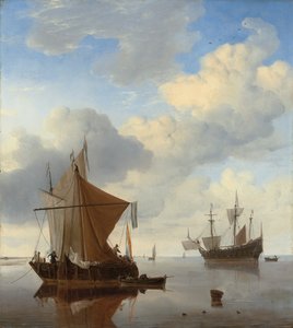هدوء - smalschip و kaag عند المرساة مع رجل إنجليزي-ما بعد الحرب بواسطة ويليم فان دي فيلدي