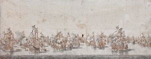 معركة فيهمارن ، c.1650 (حبر وغسل على ورق) بواسطة ويليم فان دي فيلدي