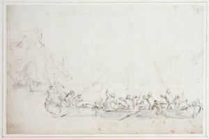 معركة في القوارب بين القراصنة الهولنديين أو الإنجليز والقراصنة البربريين، حوالي عام 1675 (طباشير)