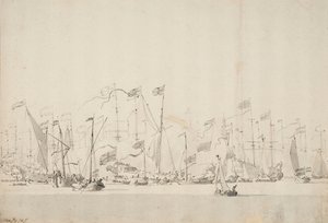 موكب نهري على نهر واي في أمستردام على شرف أمير أورانج، 5/15 يونيو 1660، حوالي 1675 (قلم، غسل)