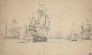 سرب هولندي يشكل خط المعركة، مايو 1672؟، حوالي 1672 (قلم رصاص، غسل) بواسطة فيليم فان دي الأكبر فيلدي