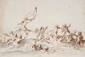 معركة في قوارب، حوالي عام 1685 (قلم، حبر)