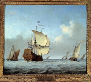البحرية مع اللوحة الرئيسية لويليم فان دي فيلدي الثاني لو جون (1633-1707) من القرن السابع عشر. 0.35x0.42 م