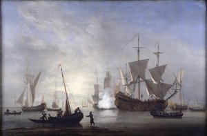 Shipping in a calm, c.1680 (oil on canvas)