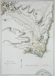 خريطة سهل طروادة ، من "تضاريس طروادة وقربها" ، نقشها توماس ميدلاند (1755-1823) ونشر عام 1804 (نقش ملون) بواسطة وليام (بعد) جيل