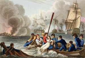 حكاية في معركة ترافالغار ، نقشها ماثيو دوبورج (من 1813 إلى 20) من "الحكايات التاريخية والعسكرية والبحرية" ، حانة. بواسطة إدوارد أورم (1774 - 1820) 1817 (أكواتينت)