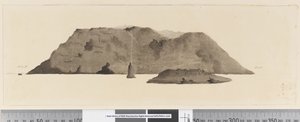 الصفحة 3 ب منظر لجزيرة مجهولة الهوية. بالحبر على الجانب الأيسر "N by E" وعلى الجانب الأيمن "E by N" بواسطة ويليام (أتر. إلى) هودجز