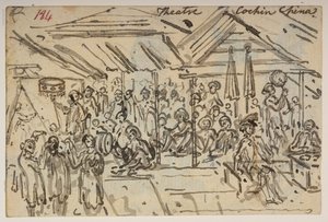 184 "المسرح. كوشين الصين ،  ، من ألبوم يضم 372 رسمًا للمناظر الطبيعية والسواحل والأزياء والحياة اليومية التي تم صنعها خلال سفارة اللورد ماكارتني إلى إمبراطور الصين ، بين عامي 1792 و 1794 (قلم رصاص وألوان مائية على ورق) بواسطة وليام الكسندر
