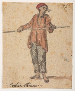26 "Cochin Chinese،"  من ألبوم يحتوي على 372 رسمًا للمناظر الطبيعية والسواحل والأزياء والحياة اليومية التي تم صنعها خلال سفارة اللورد ماكارتني إلى إمبراطور الصين ، بين عامي 1792 و 1794 (قلم رصاص وألوان مائية على ورق) بواسطة وليام الكسندر