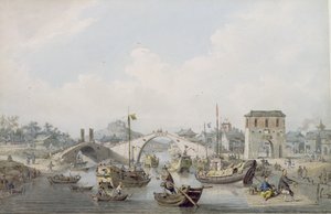 القوارب على النهر في سوشو ، الصين (مرحاض فوق الرصاص الأسود) بواسطة وليام الكسندر