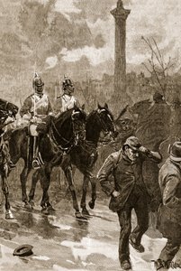 الأحد الدموي: حراس الحياة يحملون ساحة Trafalgar ، 1887 ، رسم توضيحي من "تاريخ إنجلترا المصور لكاسل" (صورة بني داكن) بواسطة صوف ويليام بارنز