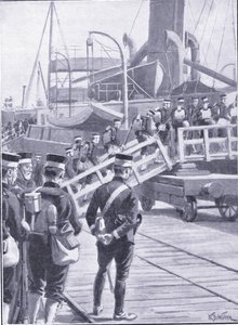القوات اليابانية تشرع في كوبي ، التوضيح من Casells History of Russo-Japanese War Vol 1 ، c.1900 بواسطة صوف ويليام بارنز