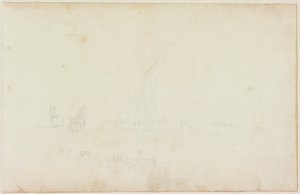 رسم تخطيطي لقارب تجديف السفينة وفارس مع خط خيول (قلم رصاص على ورق (على ورق مع M746)) بواسطة وليام بيلبي